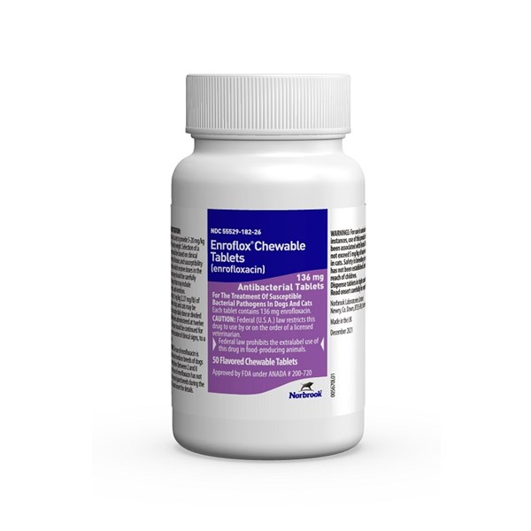 Enroflox (Enrofloxacin) Chew Tab 136mg  50ct  Norbrook