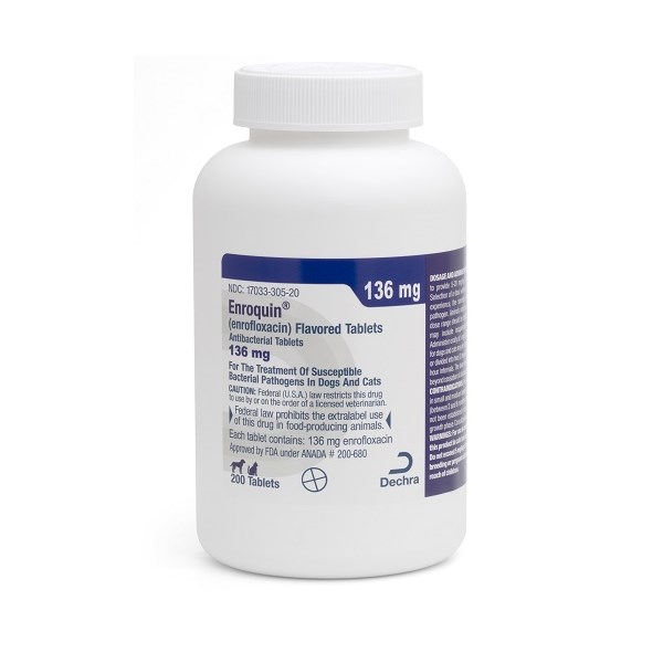 Enroquin Flavortabs 136mg 200ct Enrofloxacin (NEW Label)