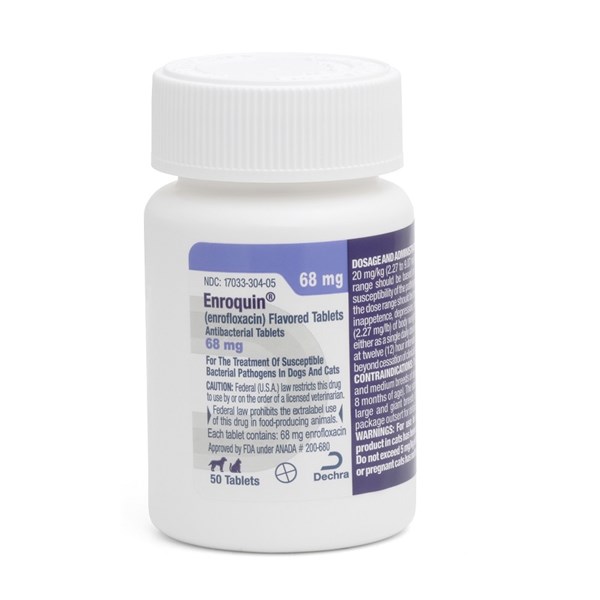 Enroquin Flavortabs 68mg 50ct Enrofloxacin (NEW Label)