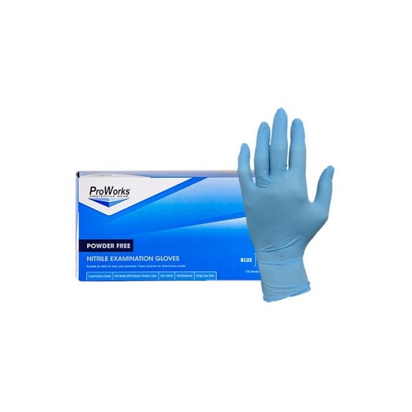 Exam Gloves Nitrile ProWorks Powder Free 5 mil Medium (Blue)  100/bx