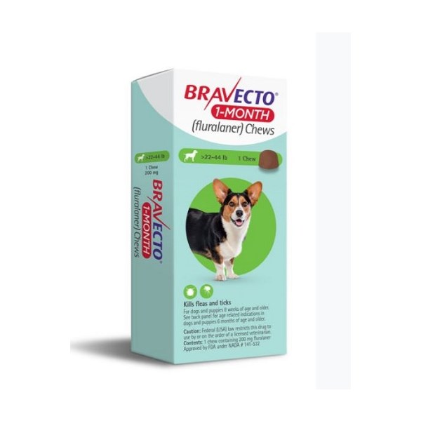 Bravecto 1 MONTH Chew 22-44lbs 1ds/card  10 cards/box