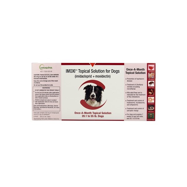 Imoxi Topical Solution for Dogs 20.1-55lb Red 6 doses/card 6 cards/bx