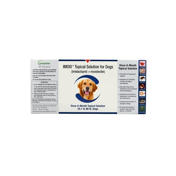 Imoxi Topical Solution for Dogs 55.1-88lb Blue 6 doses/card 6 cards/bx