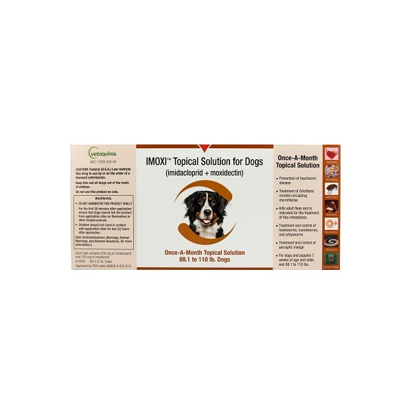 Imoxi Topical Solution for Dogs 88.1-110lb Brown 6 doses/card 6 cards/bx