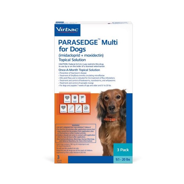 Parasedge&trade; Multi for Dogs 9.1-20lbs 3 doses/card 10 cards/box