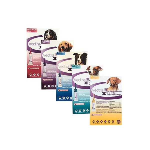 Vectra 3D Dogs and Puppies Purple 56-95lb 6Pk