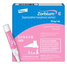 Zorbium (Buprenorphine) Transdermal Solution for Cats 2.6-6.lbs 20mg/ml 0.4ml 10/pk C3