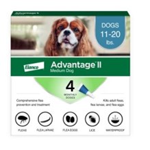 Advantage II Dog Teal 11-20lb 4 month  6 cards/bx