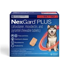 NexGard Plus Soft Chews for Dogs 66.1-132lbs (6 dose x 10) Red